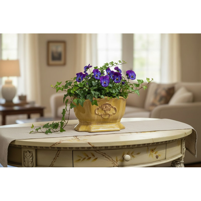 Mustard Ceramic Planter With Scalloped Rim