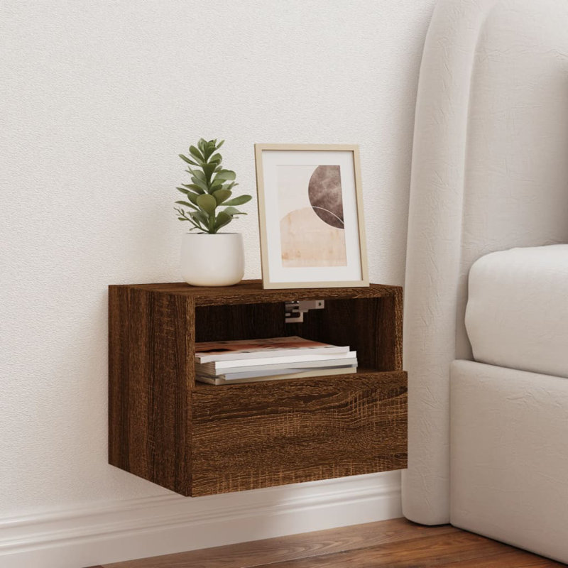 Baheejah Engineered Wood Glass  TV Stand, 15.7"H x 15.7"L x 11.2"W, Brown Oak