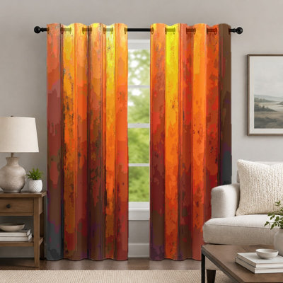2Pcs Sunset-Pattern Curtains, Artistic Gradient Style Curtain, Contemporary Vibrant Ombre Printed Aesthetic Grommet Drapes, Window Treatment for Bedroom Living Room Decor