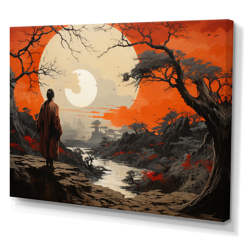 «Asian Art Samurais Solitude III» - reproduction d'art, Toile tendue, H 12 po x l 20 po x P 1 po