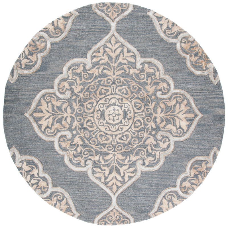 Tapis géométrique en laine / beige touffeté à la main Brennan, Rond 5 pi