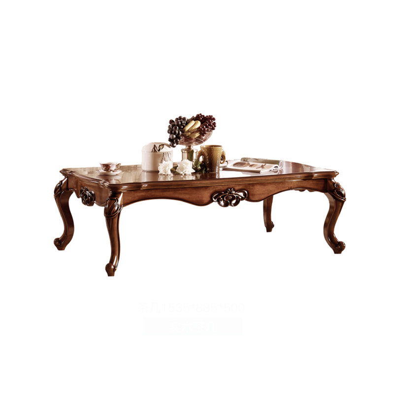 American Style Solid Wood Carved Leather Sofa Coffee Table