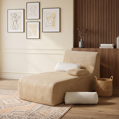 Modern Corduroy Chaise Sofa with Ergonomic Curved Seat and Backrest for Living Room or Lounge Area