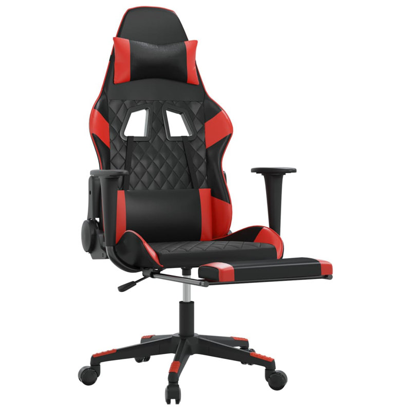 Massage Gaming Chair with Footrest Faux Leather, Black/Red