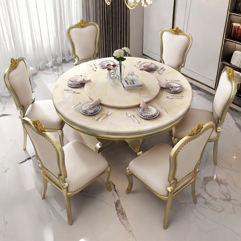 ALLNICEDT Modern artificial marble round dining table set Wayfair