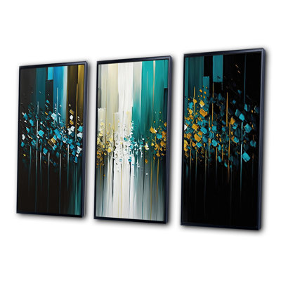 Abstrait géométrique noir et vert II - 3 pièces sur toile