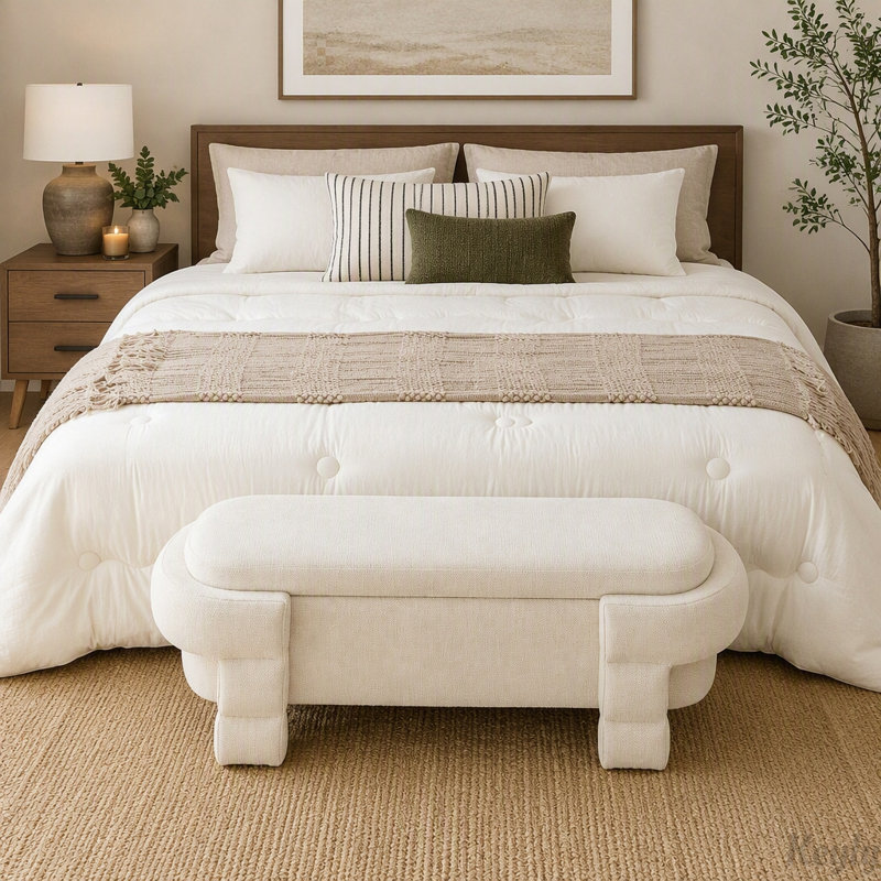 Banc de rangement en chenille avec compartiment caché, Beige, Beige