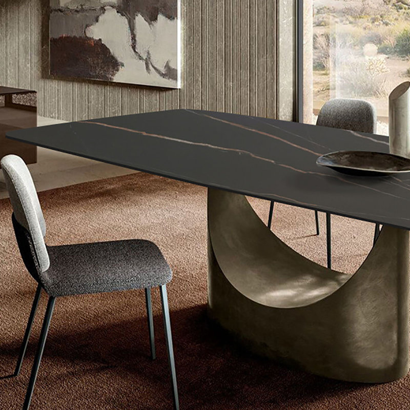 Modern Italian Minimalist Rock Slab Dining Table, 29.5"H x 70.9"L x 35.4"W
