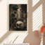 Rose noire vieillie et crâne humain avec bougies vacillantes - Toile murale gothique vintage pour l'Halloween-503746450