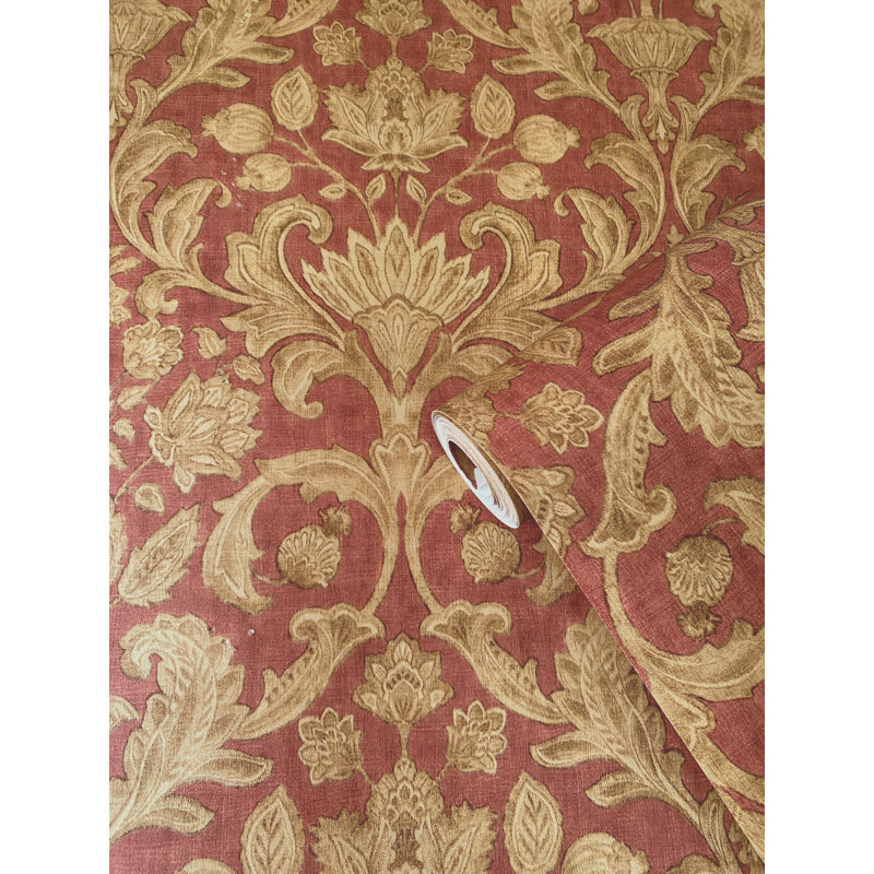 Elegance Collection Damask Sheen Finish Wallpaper Roll, Red