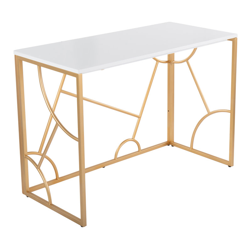 Bureau d'écriture 1 pièce en métal blanc à usage intérieur seulement, 100 lb limite de poids, assemblage, White/Gold