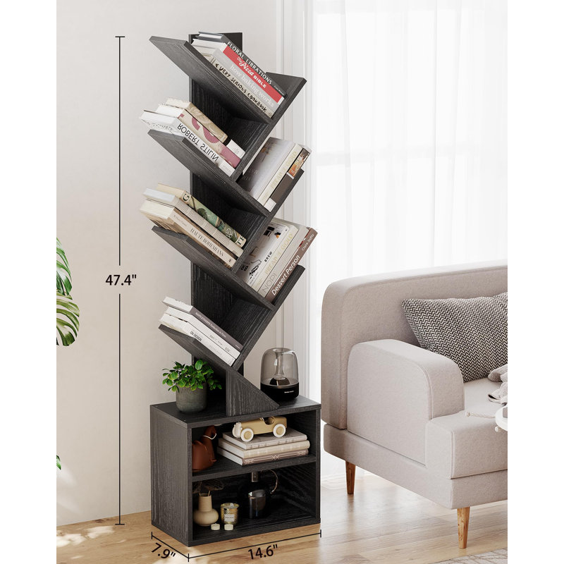 Bibliothèque à 6 niveaux, bibliothèque haute avec armoire de rangement, Noir