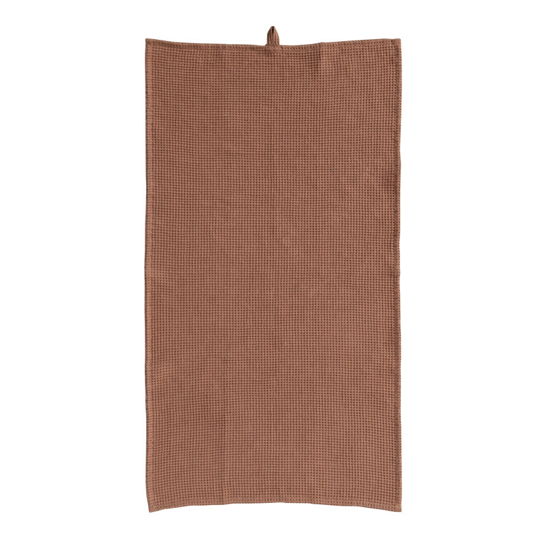 Serviette de thé surdimensionnée en lin tissé et coton gaufré avec boucle pour la salle à manger et la cuisine, Terre cuite