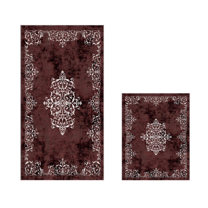 Claret Red Bathmat Set (2 Pieces) | 100% Polyester, Non-Slip Underside, Antibacterial | Bathmat Dimensions: 19.7 x 23.6 inches & 23.6 x 39.4 inches | Easy to Clean, Machine Washable at 86°F | Perfect for Bathrooms & Home Decor