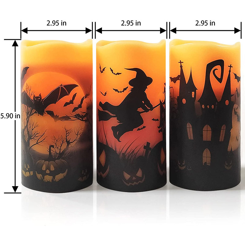 Bougie sans flamme d'Halloween non parfumée (ensemble de 3)