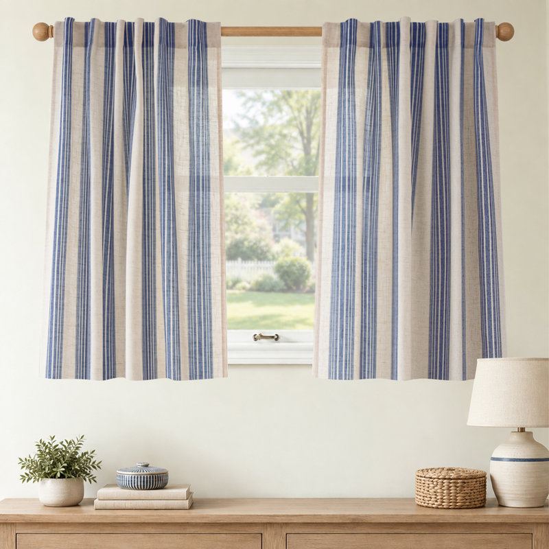 Rideaux semi-transparents avec passe-tringle Chris, Bleu marine jean, L 52 po x L 36 po