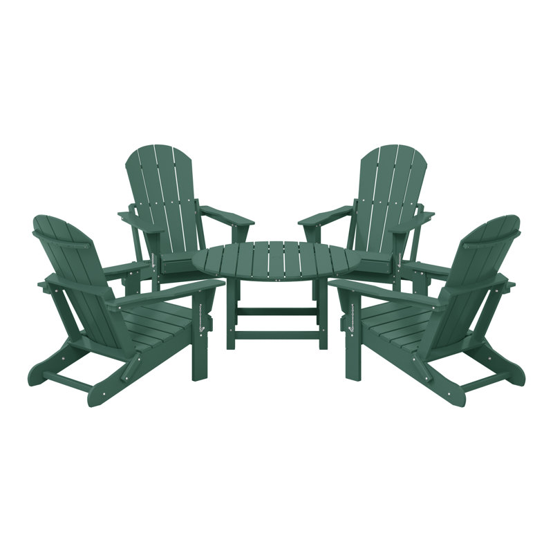 Ensemble de conversation d'extérieur 5 pièces Adirondack avec table basse ronde, Vert foncé