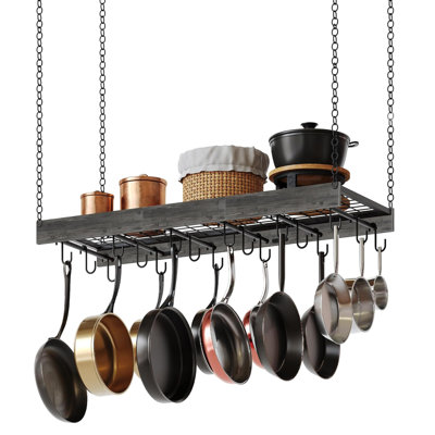35.4"W Industrial Style Hanging Pot Rack,Ceiling Wall Mounted Pot Hanger with 18 Hooks for Kitchen