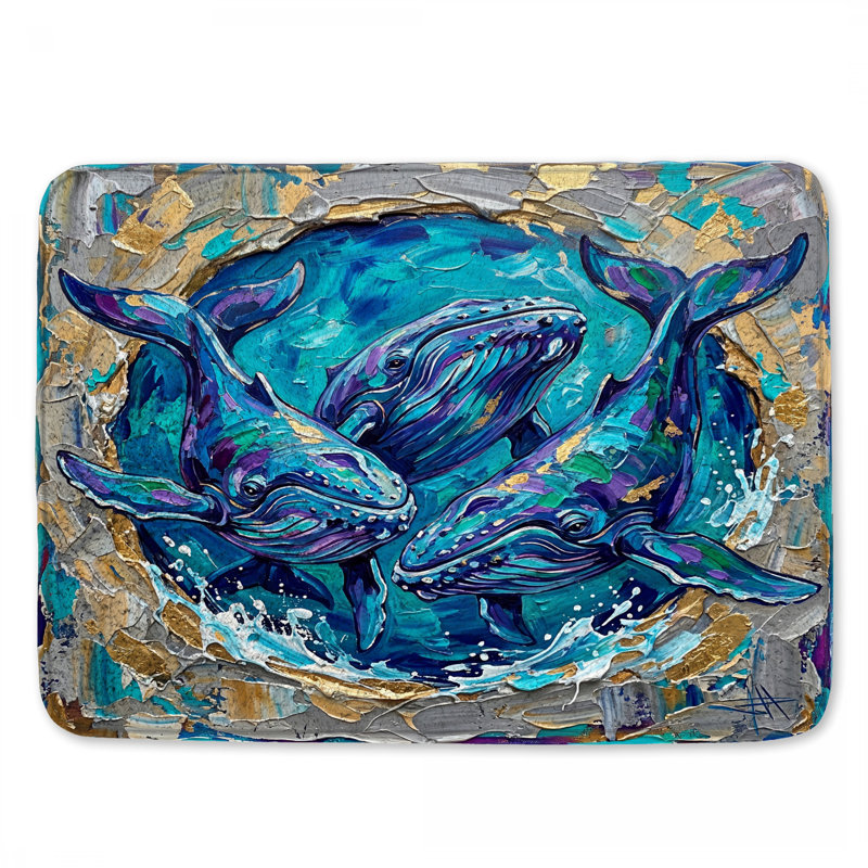 Tapis de bain bleu à baleines à bosse, 34in W x 21in L