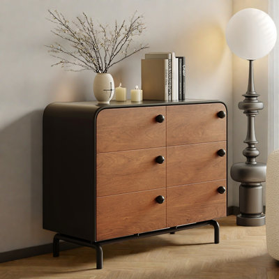 Buffet Mid-Century en bois avec 6 tiroirs
