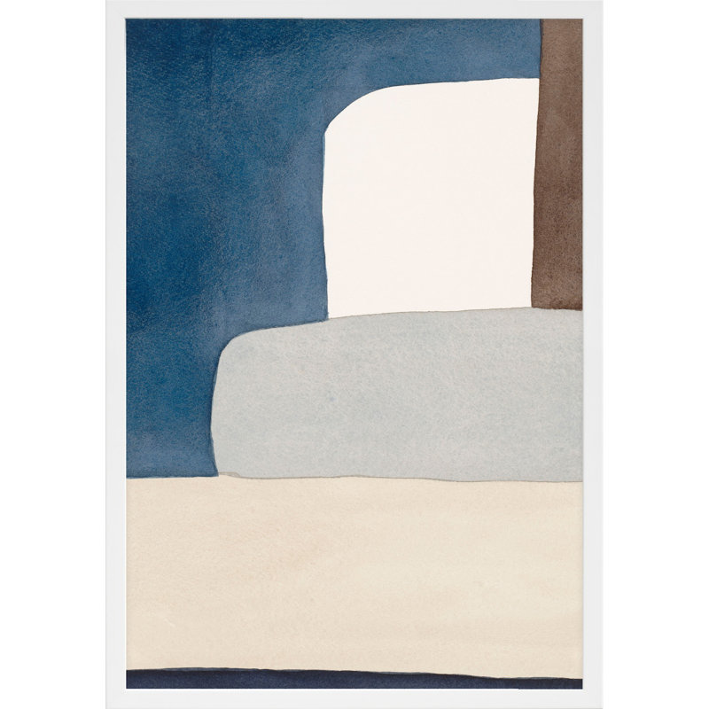 «Divided Distant Blue» par Julia Balfour - peinture encadrée, L 17,50 po x H 25 po, Cadre blanc