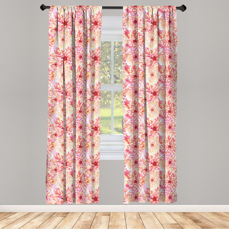 Floral Pink and Yellow Polyester Rod Pocket Curtain Panels, 28" x 84"