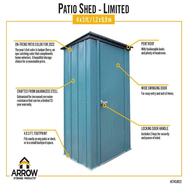 Juniper Berry 4' x 3' Steel Patio Storage Shed Kit