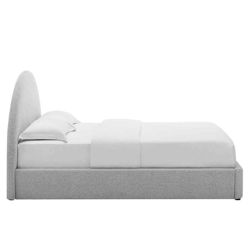 Grand lit plateforme tapissier Ardis, Tissage chiné gris clair, Grand