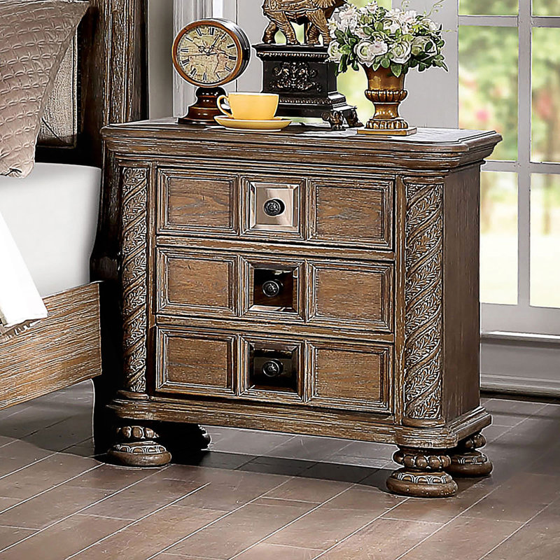 Transitional Rustic Nightstand, 3-Drawers Nightstand, End Table