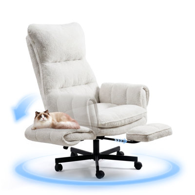 Big and Tall Office Chair, Flip Armrests for Pets & Cross Legged Sitting, Executive Ergonomic Computer Gaming Chair with Foot Rest, Teddy Fleece Wide Seat Reclining Desk Chair