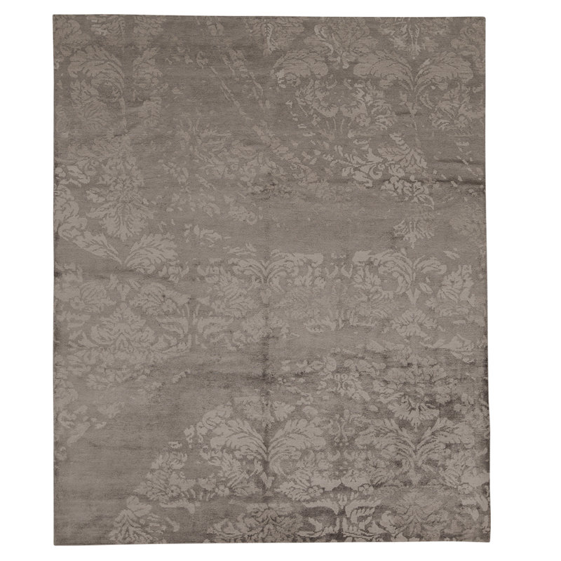 Tapis gris noué à la main de qualité unique en son genre