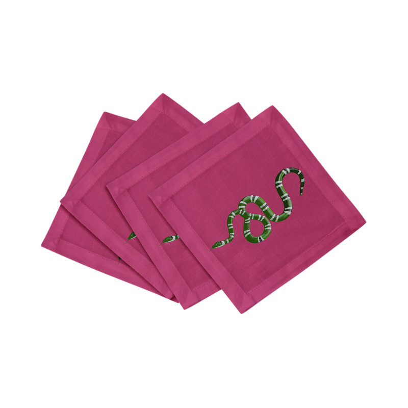 Serpent Cotton Sateen Cocktail Napkins, Raspberry