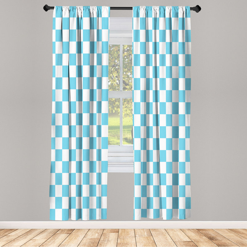 Microfiber Floral Semi-Sheer Rod Pocket Curtain Panels, 28" W x 63" L, Blue/White