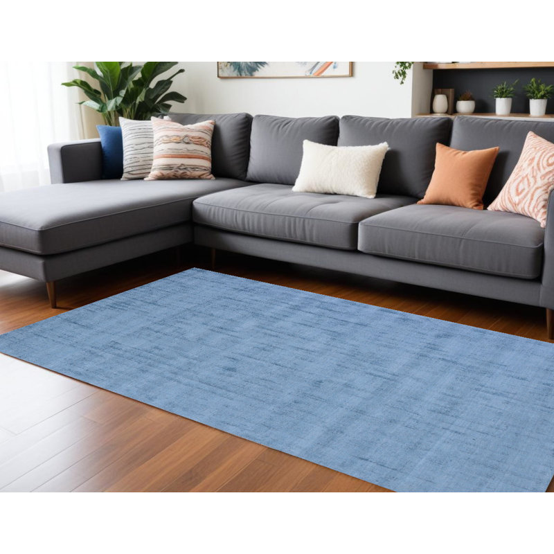 Tapis bleu denim tissé à la main 9 pi x 12 pi
