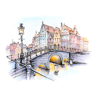 Ridgetop View Of Bruges Canal - Wrapped Canvas Print