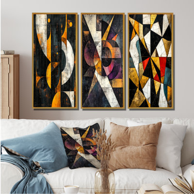 Fragment Abstract Shapes I - Modern Large Wall Art 3 Panels Collection