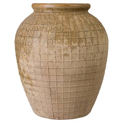 32 in. Brown Ceramic Round Jar (32 in. L x 32 in. W x 37.5 in. H) with Drainage Hole
