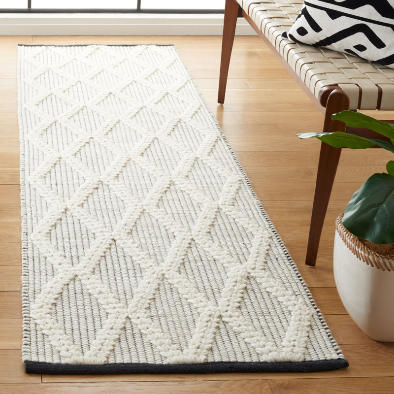 Javone Hand Woven Wool Geometric Rug, Runner 2'3" x 8'