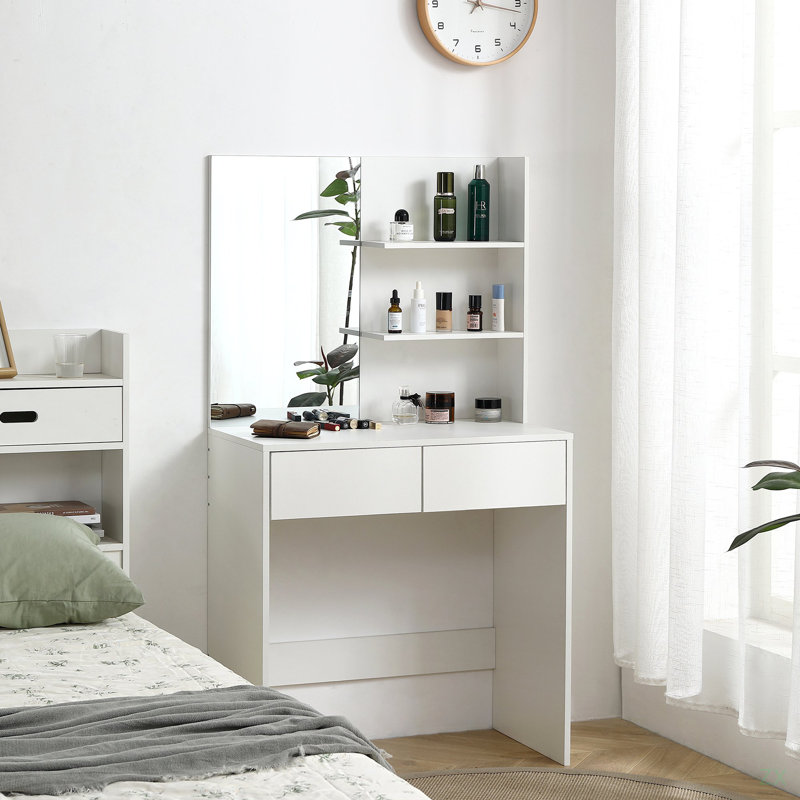 Coiffeuse avec miroir, coiffeuse avec 2 tiroirs