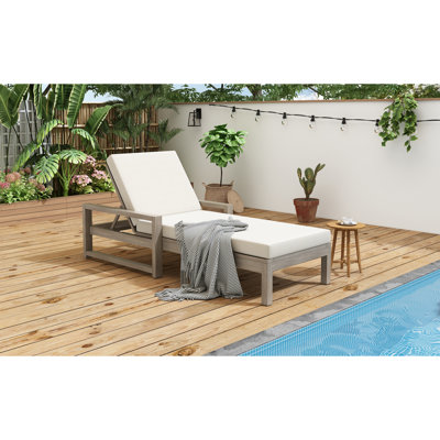 5-Position Adjustable Outdoor Chaise Lounge with Thick Cushion, Durable Acacia Wood Frame for Patio and Poolside Relaxation