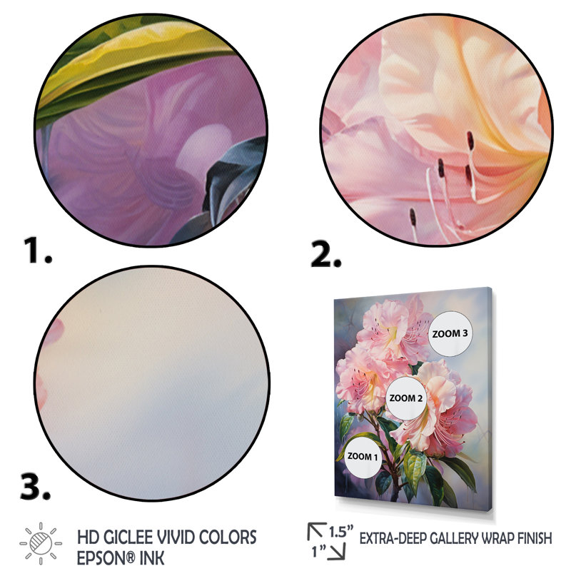 Rhododendron romantique bouquet rose III sur toile, H 20 po x l 12 po x P 1 po