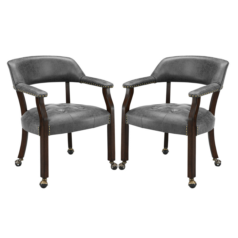 Chaises de salle à manger pivotantes et capitonnées avec roulettes et accoudoirs, 2, Gris, Espresso
