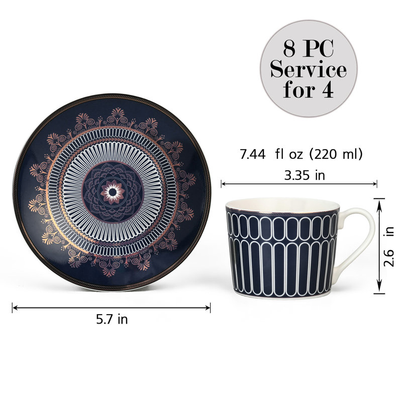 Classic Cobalt Porcelain Teacup and Saucer