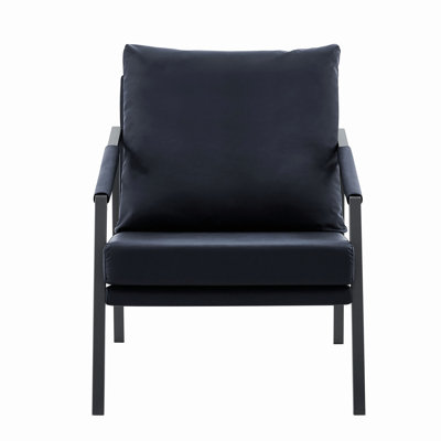 Modern Faux Leather Accent Chair, Upholstered Single Sofa Armchair with Sturdy Black Metal Frame, Industrial Lounge Reading Chair for Living Room Bedr