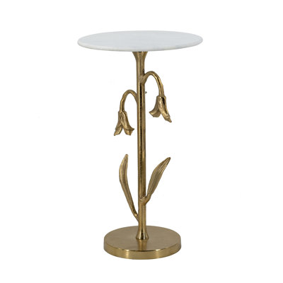 Table d'appoint dorée D14X24 avec plateau en marbre blanc