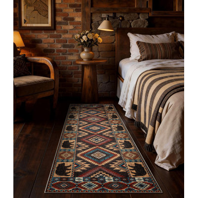 Rustic Lodge Cabin Machine Washable Area Rug with Non-slip Backing