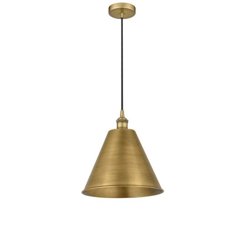 Luminaire suspendu conique 1 lumière, Noir mat, Laiton brossé, H 18,75 po x l 16 po x P 16 po