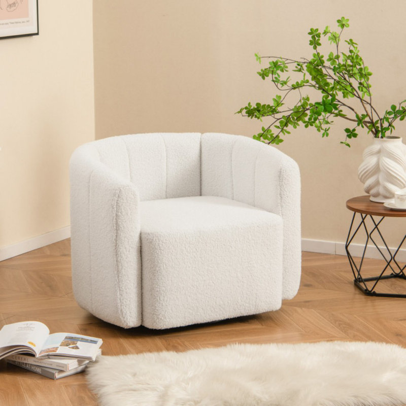 Chaise d'appoint moderne rembourrée en Sherpa avec dossier courbé et accoudoirs