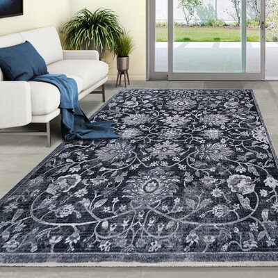 Allstar 8X10 Traditional Accent Rug In Midnight Blue With Grey Peshawar Mahal Design (7' 9"" X 9' 8"") -  Canora Grey, 46A91BA52D284CBFBB8CB05282344087