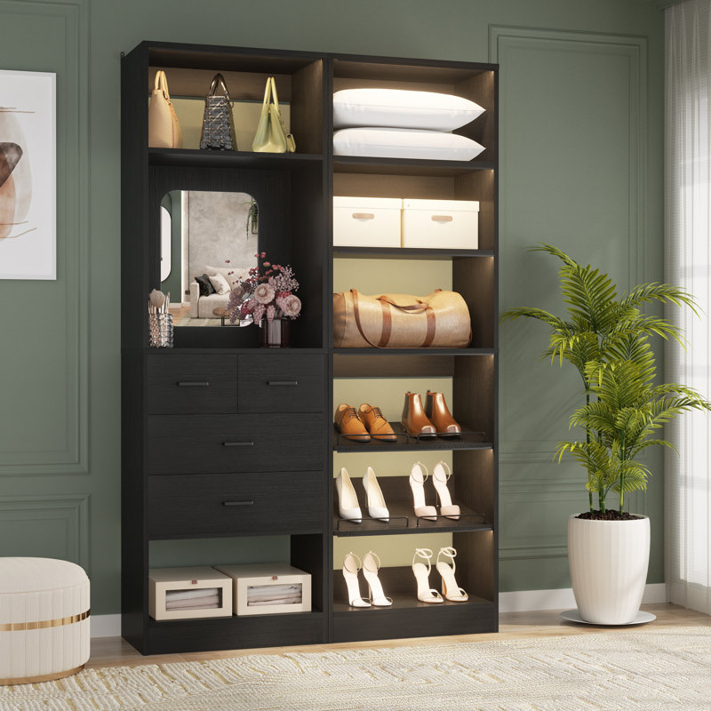 Danniele Closet System with Drawers and Hanging Rods, Black